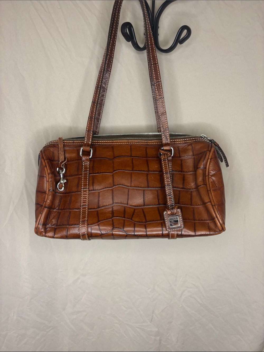 Dooney & Bourke Croc-Embossed Leather Wristlet in Chestnut Brown - Picture 3 of 7